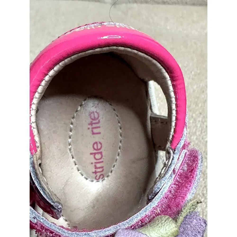 Stride Rite  Pink Purple Flower Leather Sandals Girls Size 6M